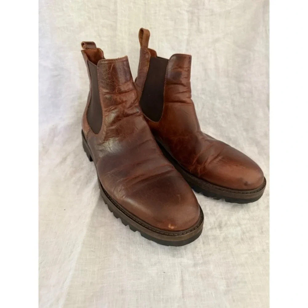 Patina Chelsea Boots Men Brown Leather Lug Sole Pull‎ On Ankle Boot 37